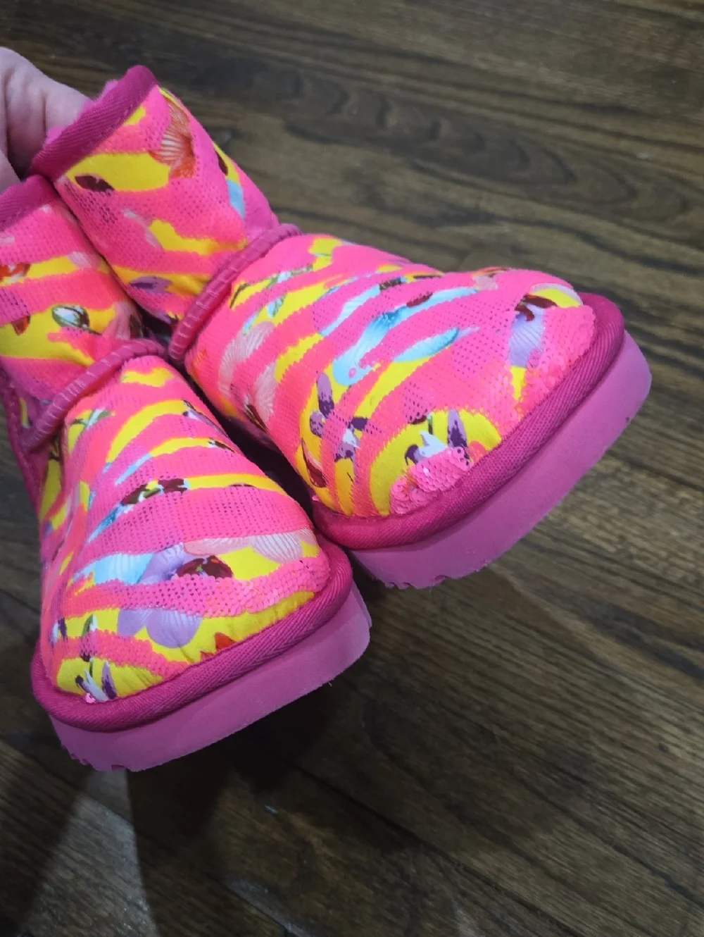 UGG Classic Mini Tiger Flower Sequins Ankle Boots Women's Size 7 Multicolor New
